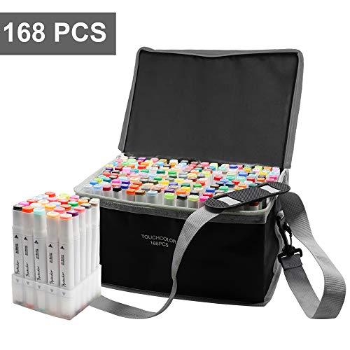 Reliancer 168 Colors Dual Tip Art Marker Pens w/Carrying Case and Organized Base Colored Artist Drawing Markers Sketch Pen Highlighters for Kids and Adult Drawing and Painting Supplies Back to School