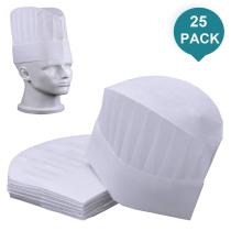 25 Pack Disposable Chef Hats Adjustable SMS Non Woven Kitchen Cooking Hat 9  High Round White Paper Chef Toques Culinary Caps Chef Supplies for Kids Adults Party Baking Restaurants School Classes