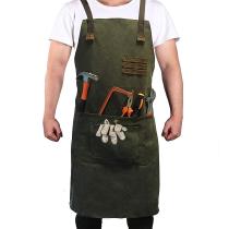 Reliancer Luxury Canvas Work Apron Heavy Duty Water Resistant Tools Aprons w/Pocket&Adjustable Cross-Back Straps Anti-oil Workshop Woodworking Apron for Carpenter Painter chefs BBQ Men & Women(Atrovirens)