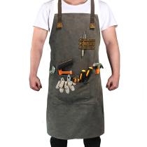 Reliancer Luxury Canvas Work Apron Heavy Duty Water Resistant Tools Aprons w/Pocket&Adjustable Cross-Back Straps Anti-oil Workshop Woodworking Apron for Carpenter Painter chefs BBQ Men & Women(Grey)