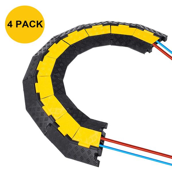 Reliancer 4 Pack 2-Channel Left-Turn Rubber Cable Protector Ramp Corners 45 Degree for Cord Hose Track Protective Cover Ramps Driveway Traffic Speed Bumps Wires Concealer for Garage Parking Lot RV SUV