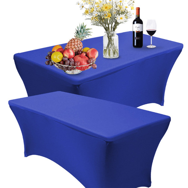 Reliancer 2 Pack 4\6\8FT Rectangular Spandex Table Cover Four-Way Tight Fitted Stretch Tablecloth Table Cloth for Outdoor Party DJ Tradeshows Banquet Vendors Weddings Celebrations (2PC 8FT, Royal Blue)
