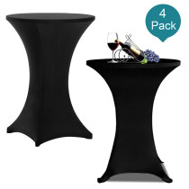 Reliancer 4 Pack 30inch Highboy Cocktail Round Spandex Table Cover Four-Way Tight Fitted Stretch Tablecloth Table Cloth for Outdoor Party DJ Tradeshow Banquet Vendor Wedding(4PC 30''X42'',Black)