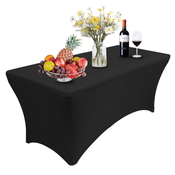 Reliancer 4 Pack 4\6\8FT Rectangular Spandex Table Cover Four-Way Tight Fitted Stretch Tablecloth Table Cloth for Outdoor Party DJ Tradeshows Banquet Vendors Weddings Celebrations (4PC 4FT, Black)