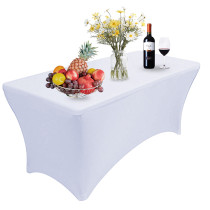 Reliancer 4 Pack 4\6\8FT Rectangular Spandex Table Cover Four-Way Tight Fitted Stretch Tablecloth Table Cloth for Outdoor Party DJ Tradeshows Banquet Vendors Weddings Celebrations (4PC 8FT, White)
