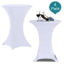 Reliancer 4 Pack 36inch Highboy Cocktail Round Spandex Table Cover Four-Way Tight Fitted Stretch Tablecloth Table Cloth for Outdoor Party DJ Tradeshow Banquet Vendor Wedding(4PC 36''X43'',White)