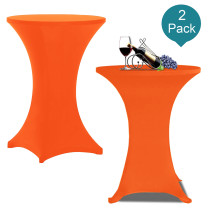 Reliancer 2 Pack 32inch Highboy Cocktail Round Spandex Table Cover Four-Way Tight Fitted Stretch Tablecloth Table Cloth for Outdoor Party DJ Tradeshow Banquet Vendor Wedding(2PC 32''X43'',Orange)