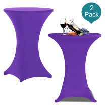 Reliancer 2 Pack 32inch Highboy Cocktail Round Spandex Table Cover Four-Way Tight Fitted Stretch Tablecloth Table Cloth for Outdoor Party DJ Tradeshow Banquet Vendor Wedding(2PC 32''X43'',Purple)
