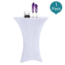 Reliancer 1 Pack 24inch Cocktail Round Spandex Table Cover Tight Fitted Stretch Tablecloth Table Cloth for Rounded Bottom Outdoor Party DJ Tradeshows Banquet Vendors Weddings(24 x43 ,White)