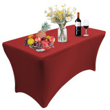 Reliancer 4\6\8FT Rectangular Spandex Table Cover Four-Way Tight Fitted Stretch Tablecloth Table Cloth for Outdoor Party DJ Tradeshows Banquet Vendors Weddings Celebrations (2PC 8FT, Red)