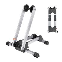 Reliancer Sports Foldable Alloy Bicycle Storage Stand Bike Floor Parking Rack Wheel Holder Fit 20 -29  Bikes Indoor Home Garage Using Silver