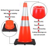 Reliancer 18PCS 28  Traffic Cones PVC Safety Road Parking Cones with Black Weighted Base w/6 &4  Reflective Collars Fluorescent Orange Hazard Cones Construction Cones for Traffic or Home Improvement