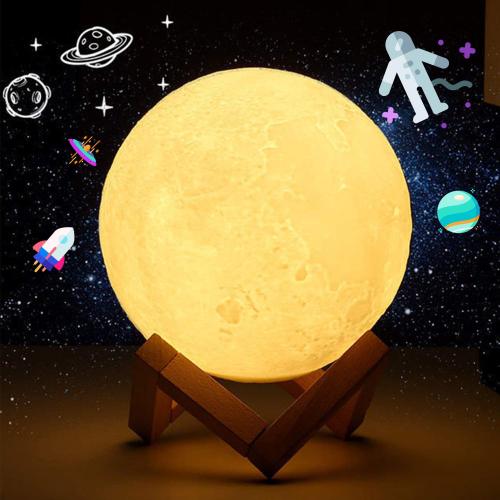 Us 24 68 Reliancer Moon Lamp 7 Inch 3d Printing Moon Night Light 16 Led Colors Adjustable Brightness Lunar Lamp W Wooden Stand Remote And Touch Control Usb Charging Birthday Gift Decor For