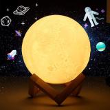 Reliancer Moon Lamp 7 inch 3D Printing Moon Night Light 16 LED Colors Adjustable Brightness Lunar Lamp w/Wooden Stand Remote and Touch Control USB Charging Birthday Gift Decor for Kids Baby Women Home