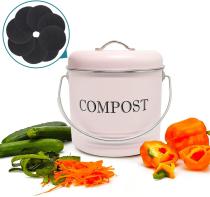 Reliancer Compost Bin with 8 FREE Charcoal Filters 1.3 Gallon 5 Liter Dual Layer Powder-Coated Carbon Steel Compost Bucket with Lid Kitchen Pail Trash Keeper Container Recycling Caddy for Food Scraps