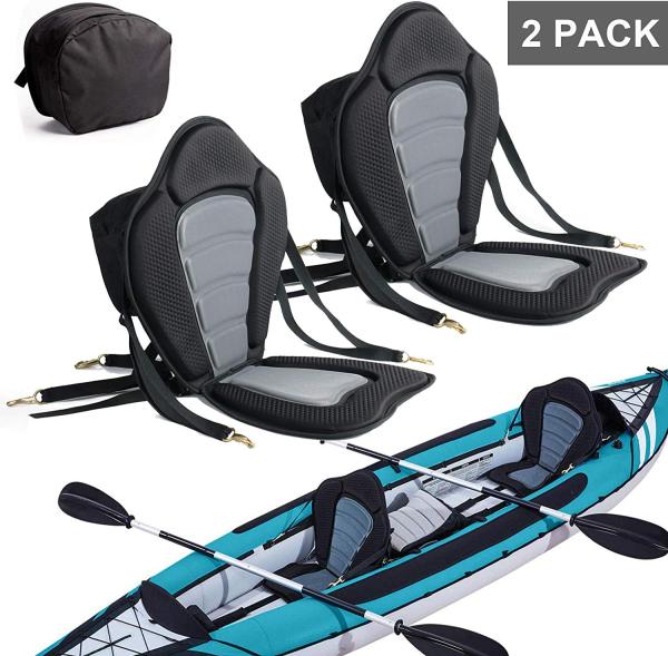 2 Pack of Kayak Seat Deluxe Padded Canoe Backrest Seat Sit On Top Cushioned Back Support SUP Paddle Board Seats with Detachable Storage Bag 4 Adjustable Straps for Kayaking Canoeing Rafting Fishing