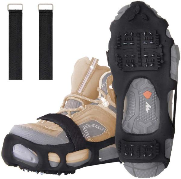 24 Teeth Walk Traction Ice Cleats Treads w/2 Straps Safety Anti-Slip Snow Grips Gripper All-Surface Footwear Crampons Stainless Steel Spikes for Walking Jogging Hiking Climbing on Snow and Ice