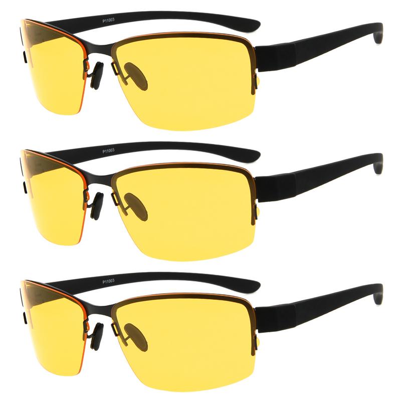 Eyekepper 3 Pack Polarized Night Vision Sunglasses Half Rim Yellow Lens