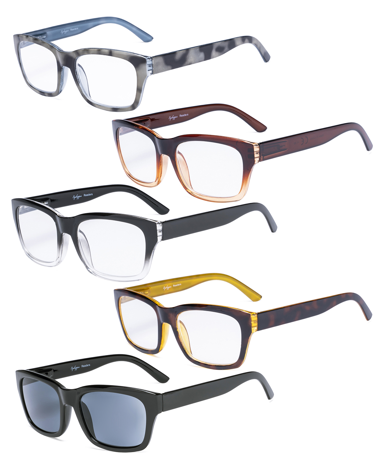 5-pack Spring Hinges Reading Glasses Includes Sunshine Readers