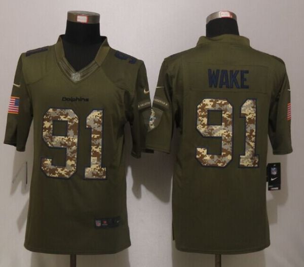 New Nike Miami Dolphins 91 Wake Green Salute To Service Limited Jersey