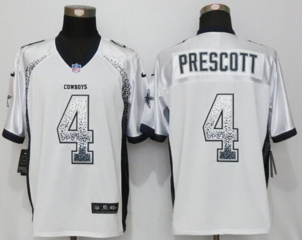 NEW Nike Dallas Chargers 4 Prescott Drift Fashion White Elite Jersey