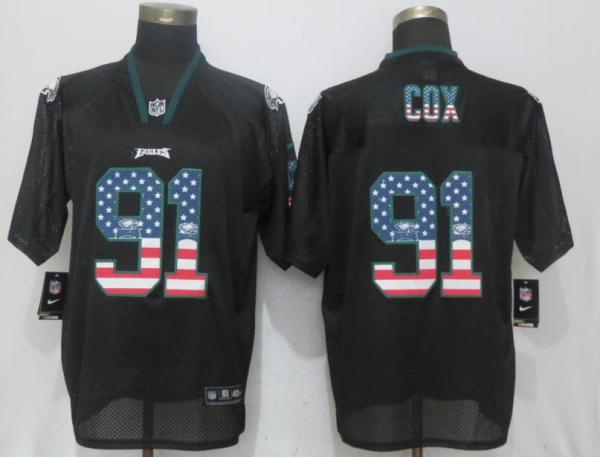 Nike Philadelphia Eagles 91 Cox USA Flag Fashion Black Elite Jersey