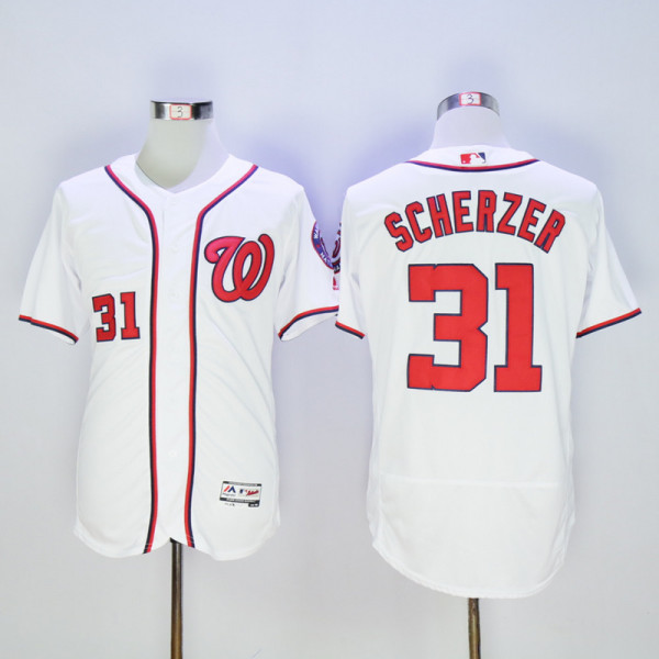 Majestics MLB Washington Nationals #31 Scherzer White Jersey