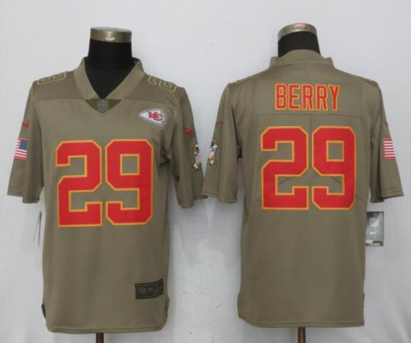 New Nike Kansas City Chiefs 29 Berry Olive Salute To Service Limited Jersey