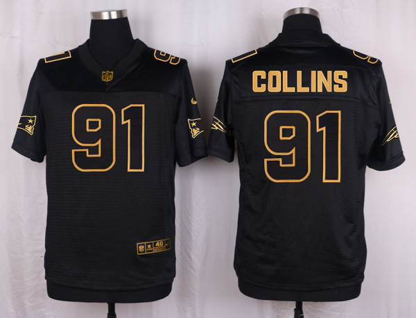 Mens New England Patriots #91 Collins Pro Line Black Gold Collection Jersey