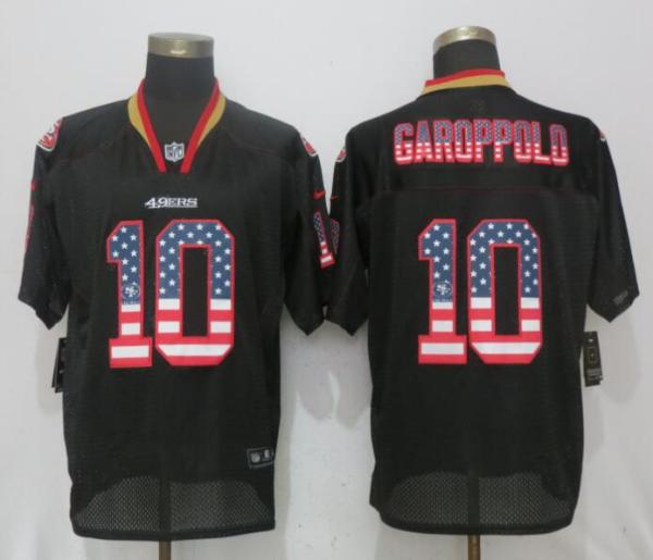 Nike San Francisco 49ers 10 Garoppolo USA Flag Fashion Black Elite Jersey