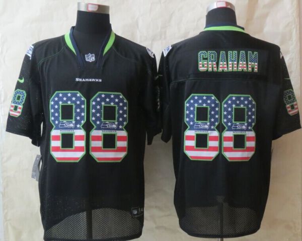 2014 New Nike Seattle Seahawks 88 Graham USA Flag Fashion Black Elite Jerseys