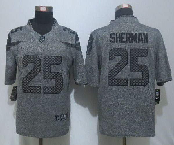 New Nike Seattle Seahawks #25 Sherman Gray Mens Stitched Gridiron Gray Limited Jersey