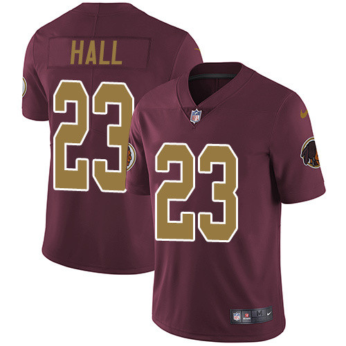 Mens Washington Redskins #23 Hall Red Yellow Number Elite Jersey