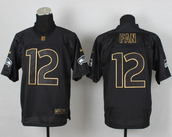 2014 Seattle Seahawks #12 Fan PRO Gold Lettering Fashion Jersey