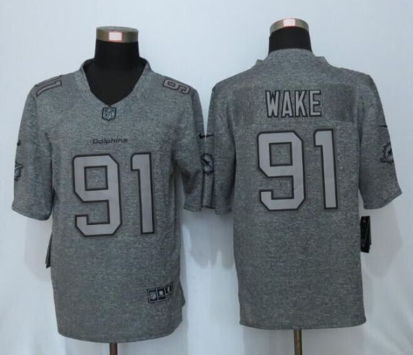 New Nike Miami Dolphins 91 Wake Gray Mens Stitched Gridiron Gray Limited Jersey