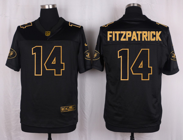 Mens New York Jets #14 Fitzpatrick Pro Line Black Gold Collection Jersey