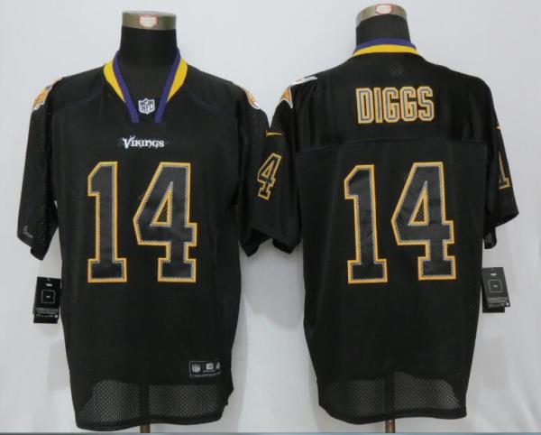 New Nike Minnesota Vikings 14 Dlggs Lights Out Black Elite Jerseys