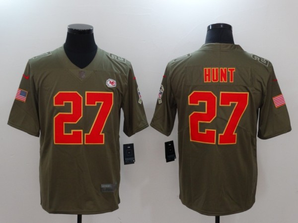 Mens Kansas City Chiefs #27 Hunt Olive Salute to Service Limited Jersey