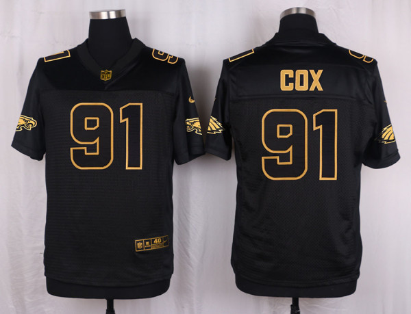 Mens Philadelphia Eagles #91 Cox Pro Line Black Gold Collection Jersey