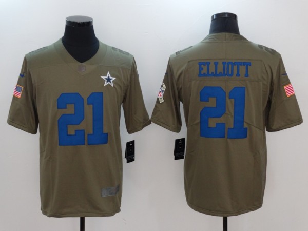 Mens Dallas Cowboys #21 Elliott Olive Salute to Service Limited Jersey