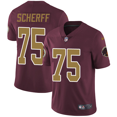 Mens Washington Redskins #75 Scherff Red Yellow Number Elite Jersey