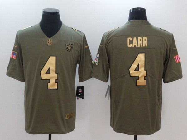 NFL Oakland Raiders #4 Carr Salute to Service Gold Number Jersey