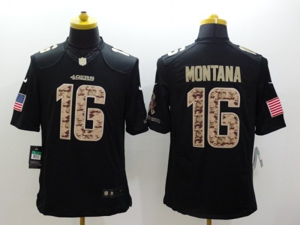 Nike San Francisco 49ers #16 Montana Black Salute TO Service Jersey