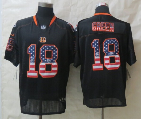 2014 New Nike Cincinnati Bengals 18 Green USA Flag Fashion Black Elite Jerseys