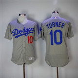 MLB Los Angeles Dodgers #10 Turner Grey Elite Jersey