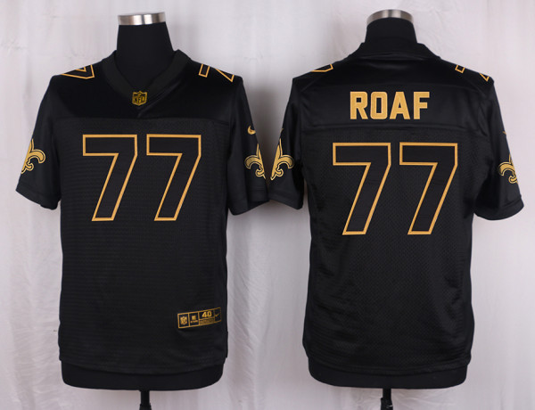 Mens New Orleans Saints #77 Roaf Pro Line Black Gold Collection Jersey