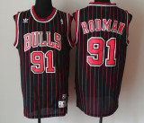 #91 Rodman black with Red Chicago Bulls stripe mesh Jersey