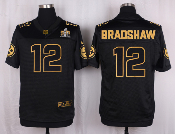 Mens Pittsburgh Steelers #12 Bradshaw Pro Line Black Gold Collection Jersey