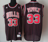 Chicago Bulls #33 Pippen stripe mesh Jersey in black with red