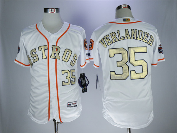 MLB Houston Astros #35 Verlander White Gold Number Elite Jersey